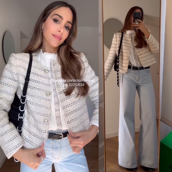 Zara Textured Tweed Blazer Size S - Picture 2 of 16